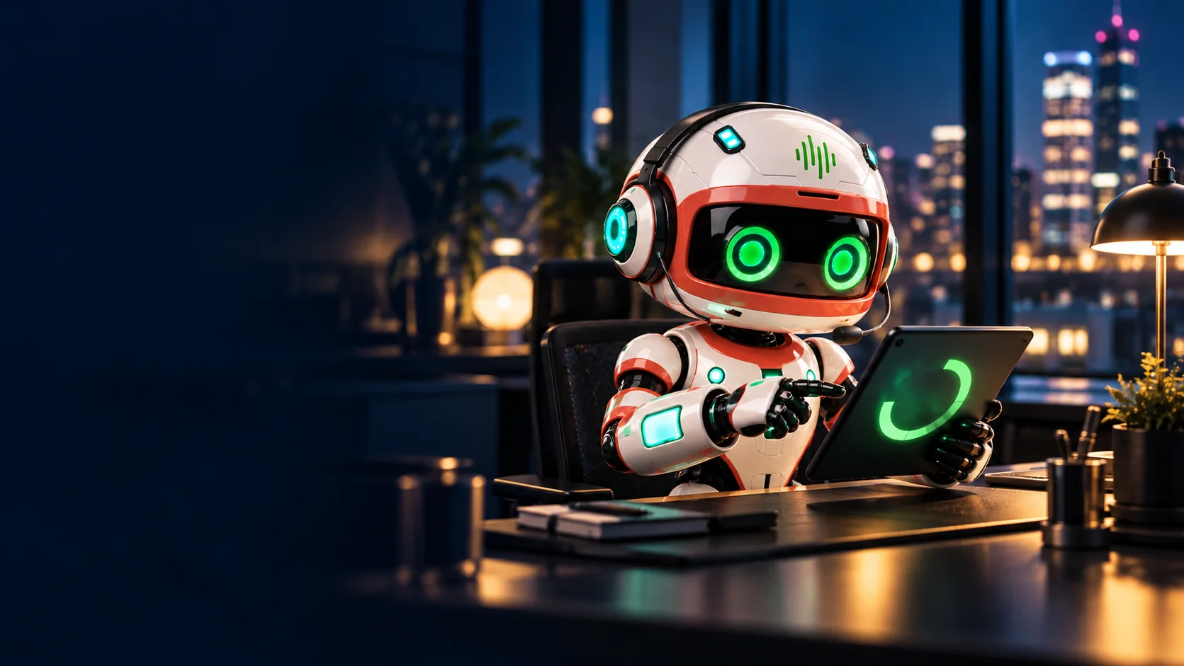 Oscar, the MEGA.AI voice AI agent, in a lending and collections operations room